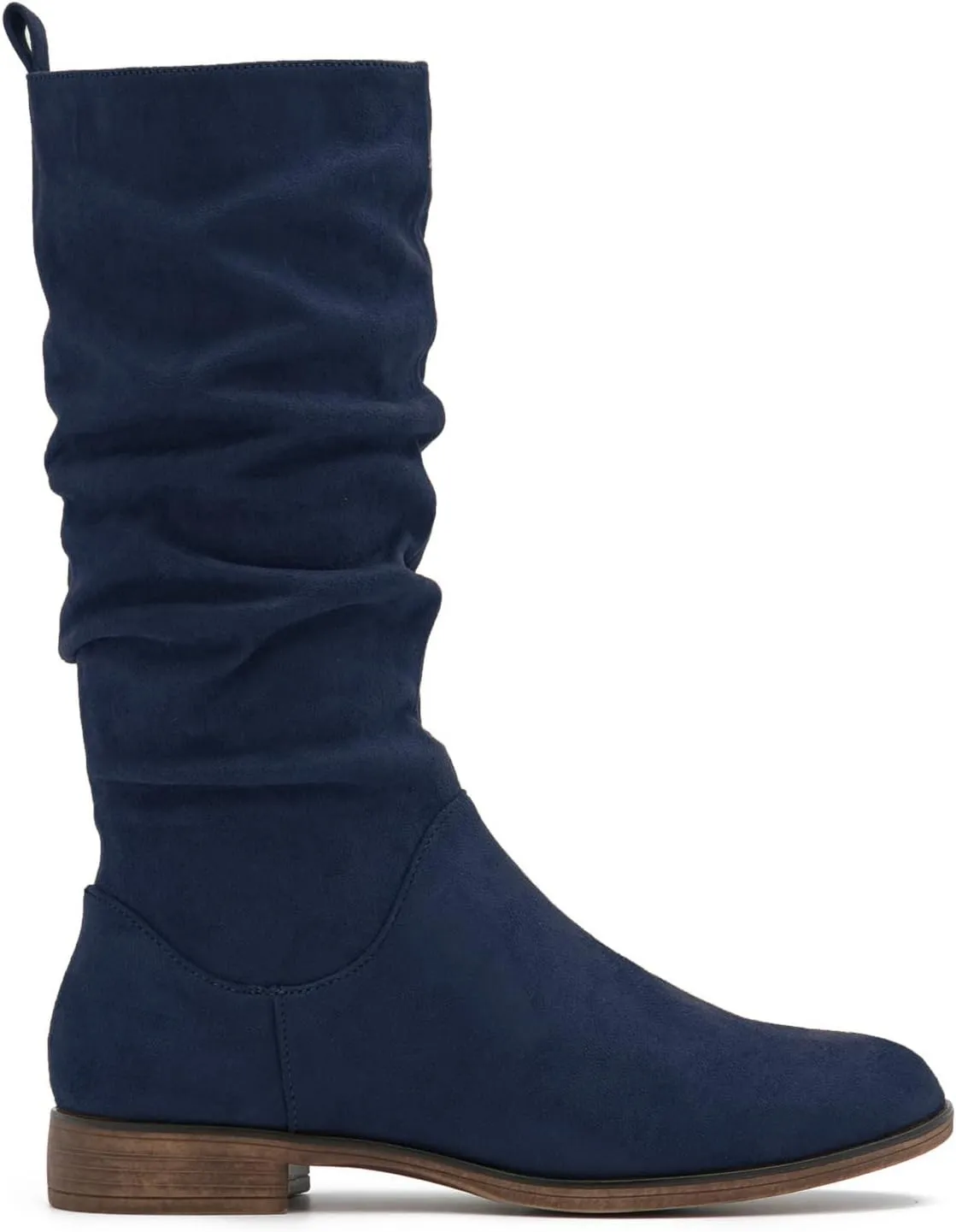 MOOMMO Women Mid Calf Slouch Boots Suede Calf High Boots Flats Flat Heel Long Boots Wide Calf Side Zipper Winter Boots Round Toe Flat Boots Retro Cute Casual Comfy Winter 4-13 M US