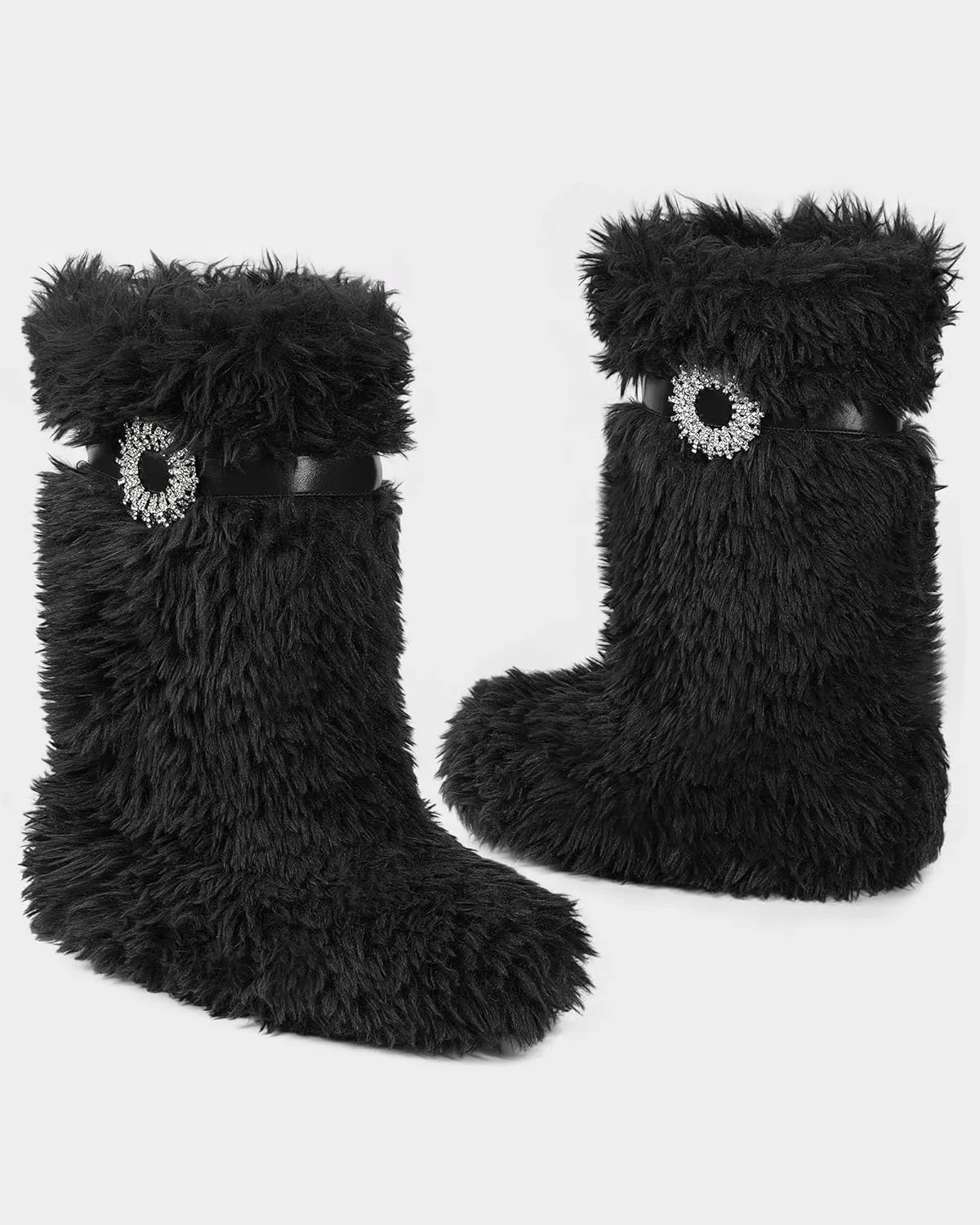 MUCCCUTE Faux Fur Boots for Women 2024 Furry Fluffy Boots Mid-Calf Snow Winter Boots Round Toe Comfy Plush Warm Indoor Outdoor Flat Heel Fashion Y2K Boot