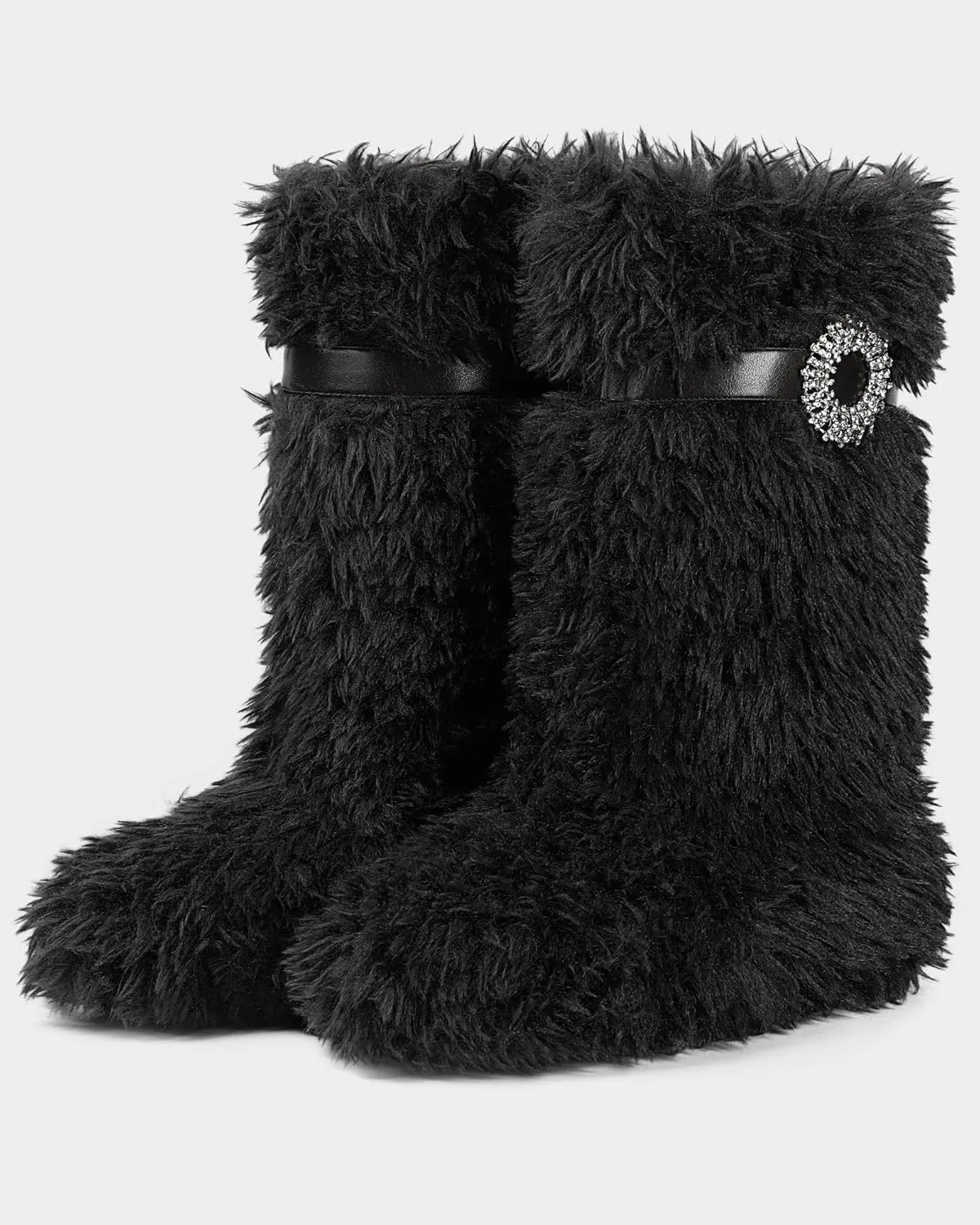 MUCCCUTE Faux Fur Boots for Women 2024 Furry Fluffy Boots Mid-Calf Snow Winter Boots Round Toe Comfy Plush Warm Indoor Outdoor Flat Heel Fashion Y2K Boot