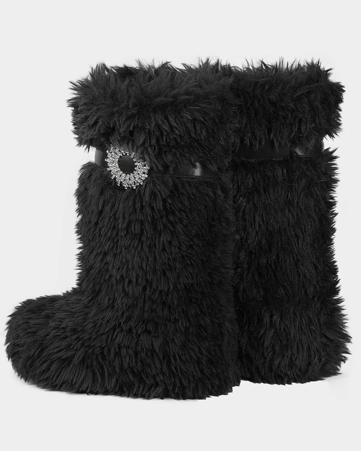 MUCCCUTE Faux Fur Boots for Women 2024 Furry Fluffy Boots Mid-Calf Snow Winter Boots Round Toe Comfy Plush Warm Indoor Outdoor Flat Heel Fashion Y2K Boot