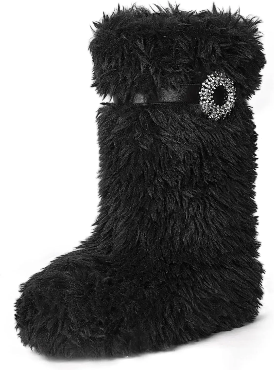 MUCCCUTE Faux Fur Boots for Women 2024 Furry Fluffy Boots Mid-Calf Snow Winter Boots Round Toe Comfy Plush Warm Indoor Outdoor Flat Heel Fashion Y2K Boot