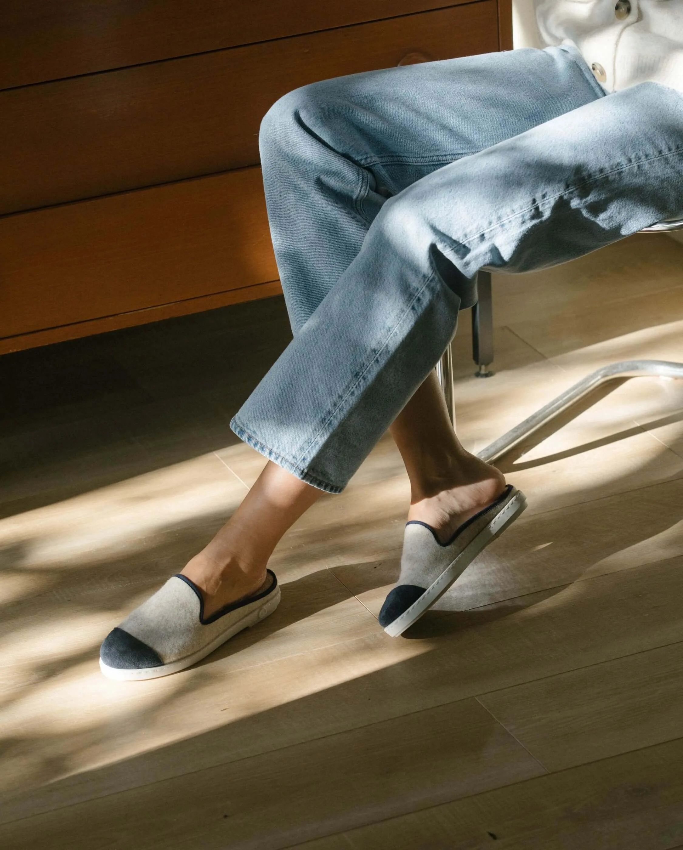 Mule femme laine, beige marine
