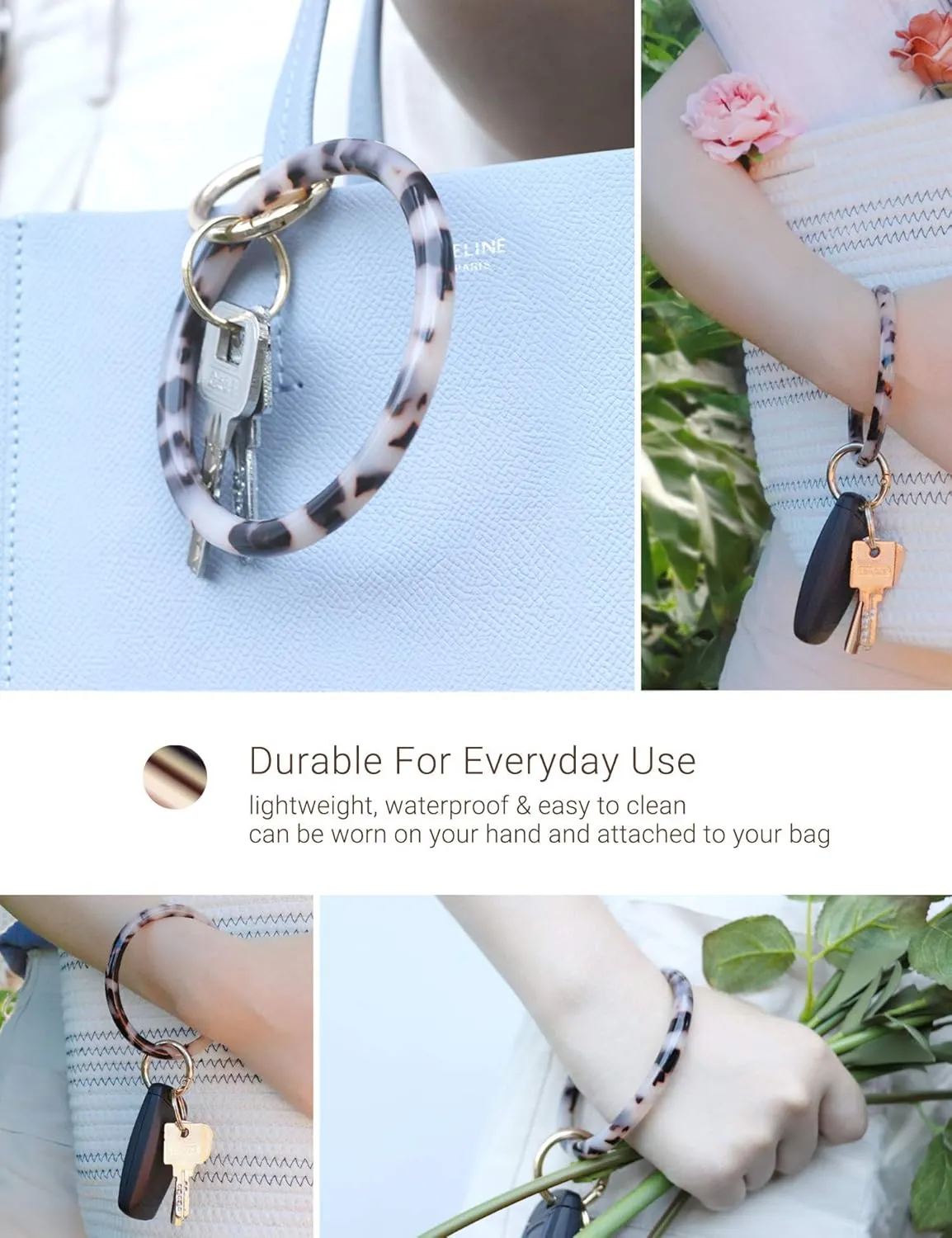 Mymazn Key Ring Bracelet Wristlet Keychain Bangle Keyring for Women, Acetate Round Key Chain