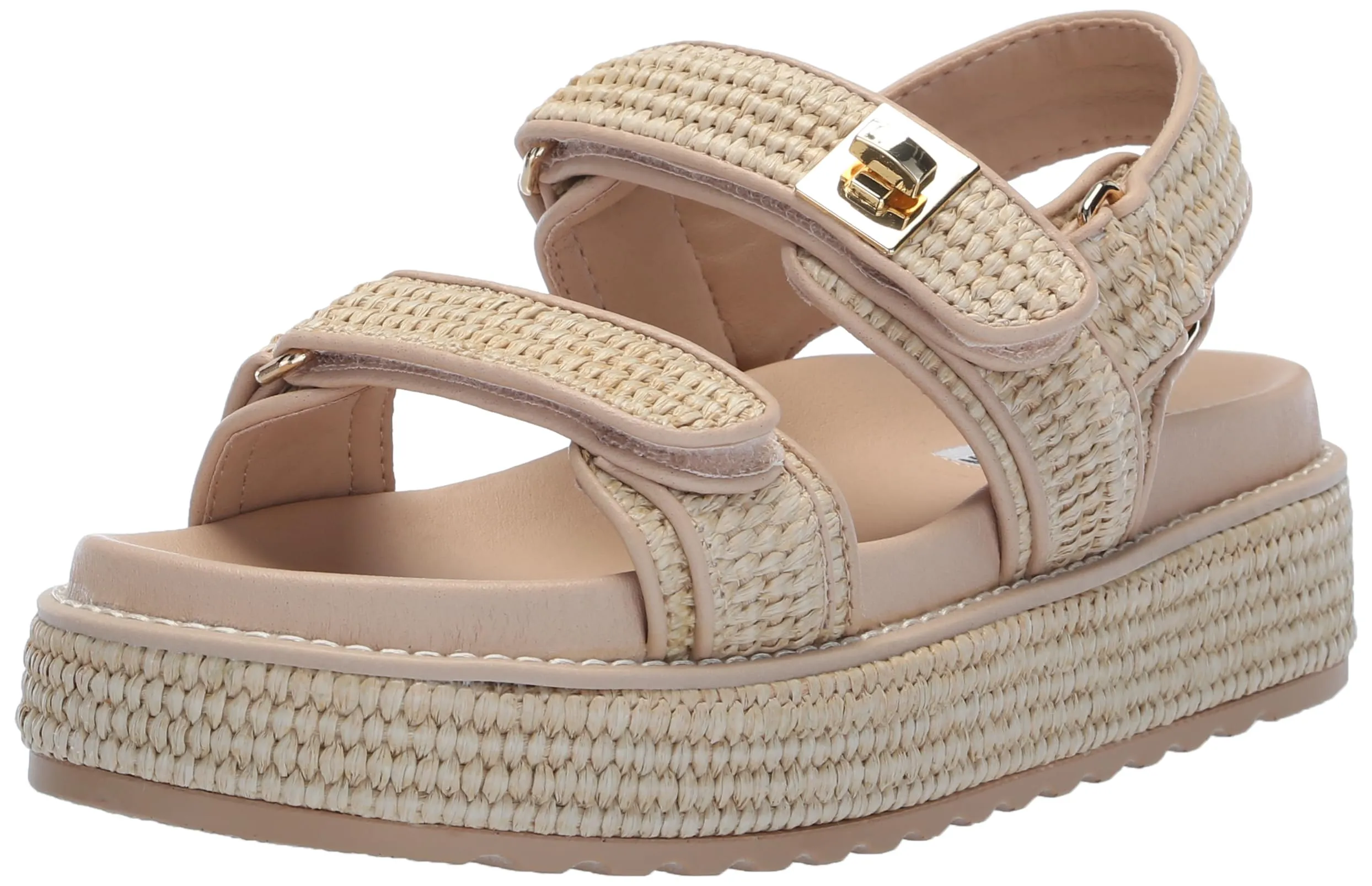 Natural Madden Bigmona Raffia Worldwide availability Sandals Buckle Long-term Open Steve Fashion Toe Platform