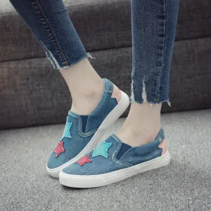 new students canvas shoes female pedal flat loafer denim casual shoes