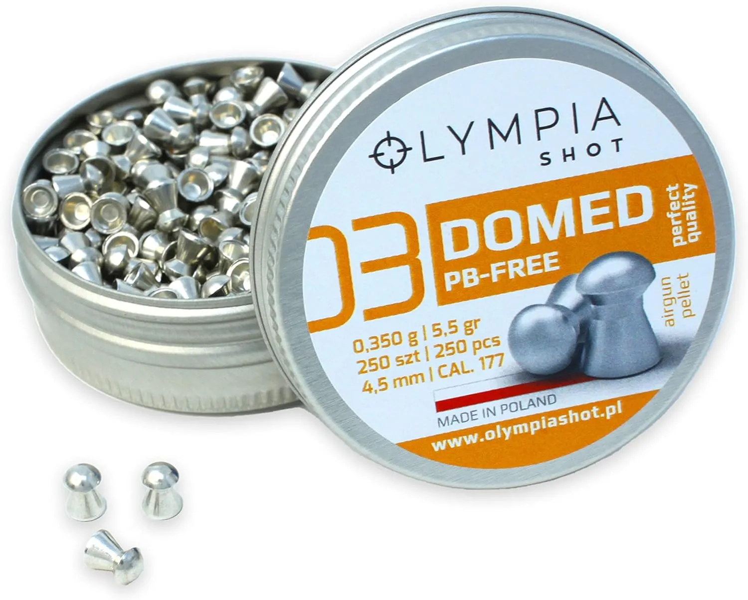 Olympia Shot Air Gun Pellets | .177 Caliber, .22 Caliber, .25 Caliber | Domed, Pointed, Flat Wadcutter Heads | Various Weights for Target Shooting, Hunting, Competition, and Training | 150-500 Count