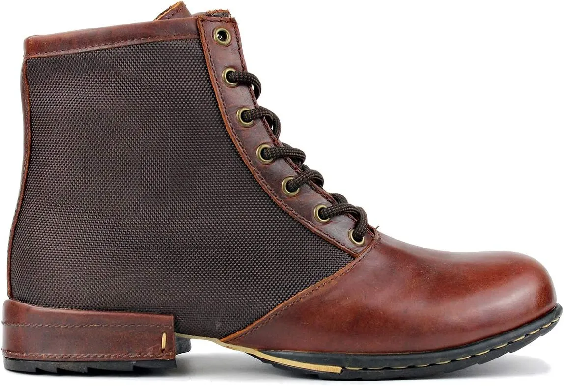 OSSTONE Moto Boots for Men Fashion lace-up Leather Chukka Boots Casual Shoes OS-5008-2-red-brown-R