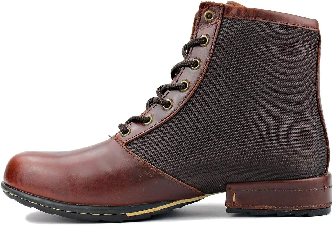OSSTONE Moto Boots for Men Fashion lace-up Leather Chukka Boots Casual Shoes OS-5008-2-red-brown-R