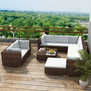 Outdoor Patio Furniture,10 Piece Patio Lounge Set with Cushions Poly Rattan BrownDesigned for Camping, Resting, Outdoors.