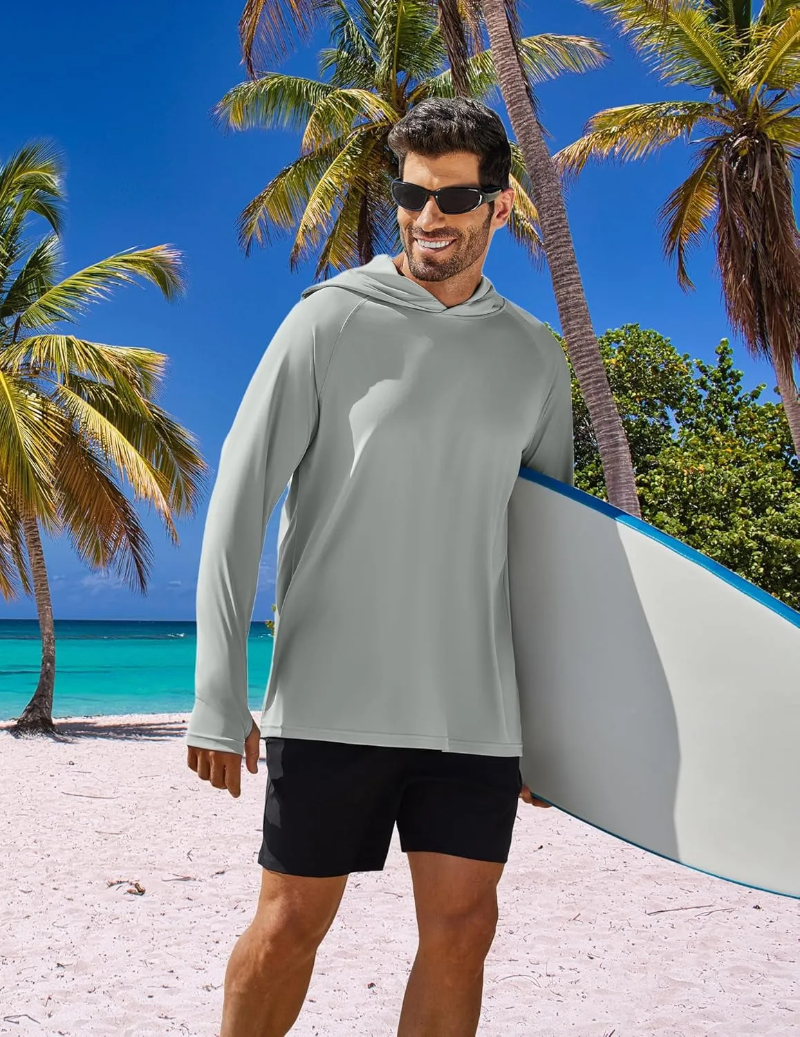 PINSPARK Men's UPF 50  Long Sleeve Rash Guard - Sun Protection Hoodie UV SPF Fishing Shirt for Athletic Running Swim Hiking