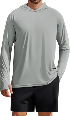 PINSPARK Men's UPF 50  Long Sleeve Rash Guard - Sun Protection Hoodie UV SPF Fishing Shirt for Athletic Running Swim Hiking
