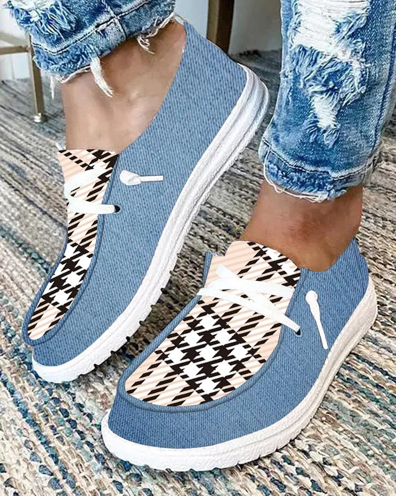 Plaid Print Lace up Casual Slip On Sneakers