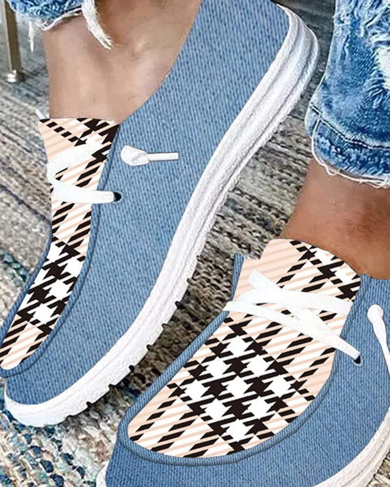 Plaid Print Lace up Casual Slip On Sneakers