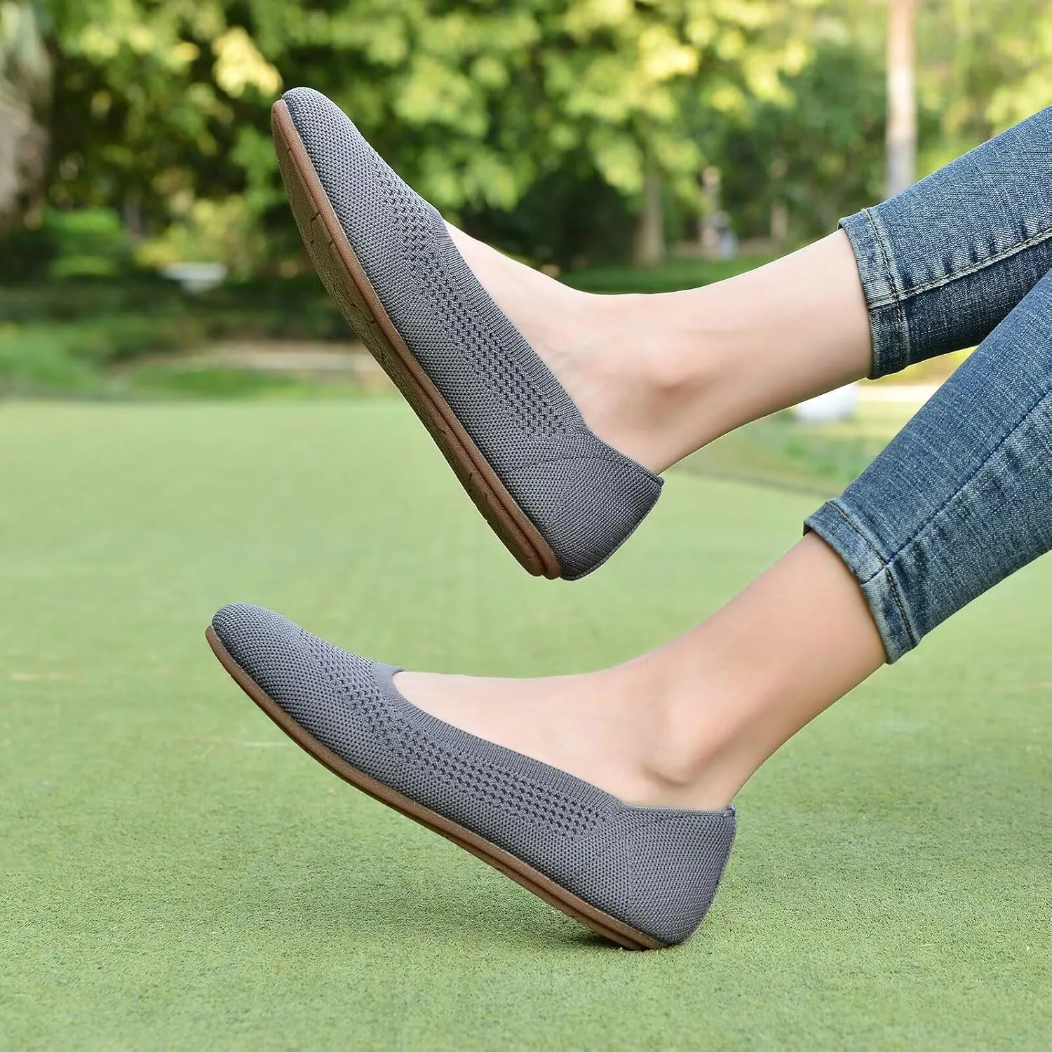 poemlady Women’s Ballet Flat Shoes Dress Shoes Knit Round Toe Slip On Ballerina Walking Flats Shoes for Woman Low Wedge Casual
