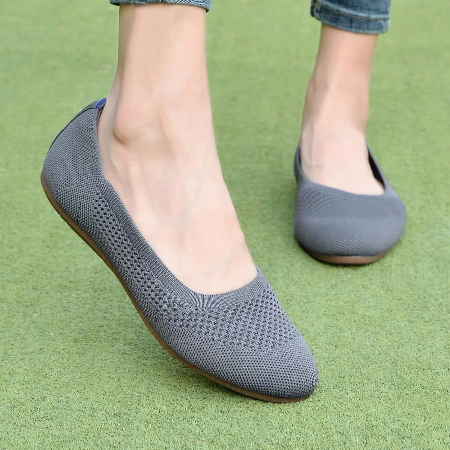 poemlady Women’s Ballet Flat Shoes Dress Shoes Knit Round Toe Slip On Ballerina Walking Flats Shoes for Woman Low Wedge Casual
