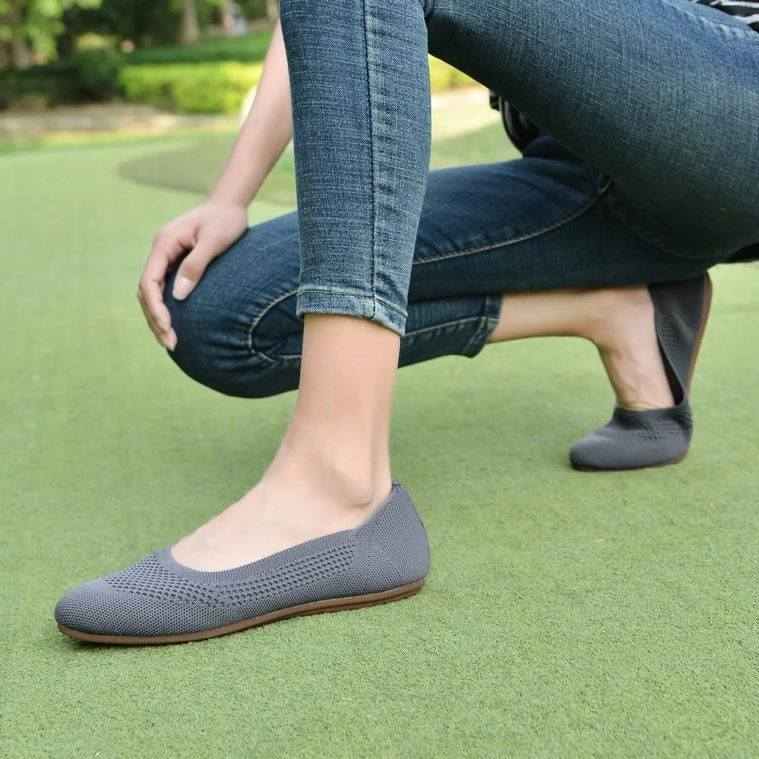 poemlady Women’s Ballet Flat Shoes Dress Shoes Knit Round Toe Slip On Ballerina Walking Flats Shoes for Woman Low Wedge Casual