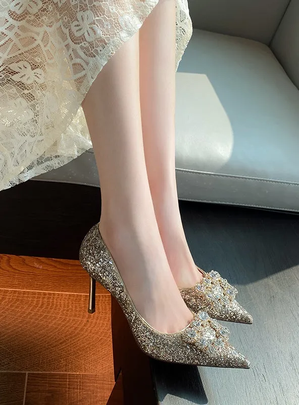 Pointed Sequins Bead Heel