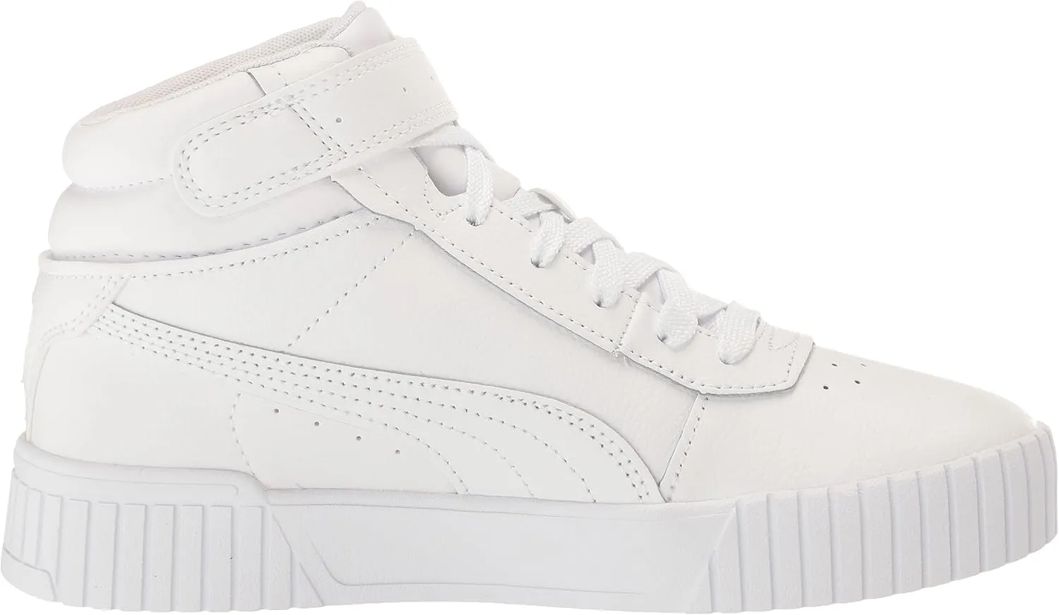 PUMA Unisex-Child Shoes Carina 2.0 Mid Sneaker, White Silver, 5 US Big Kid