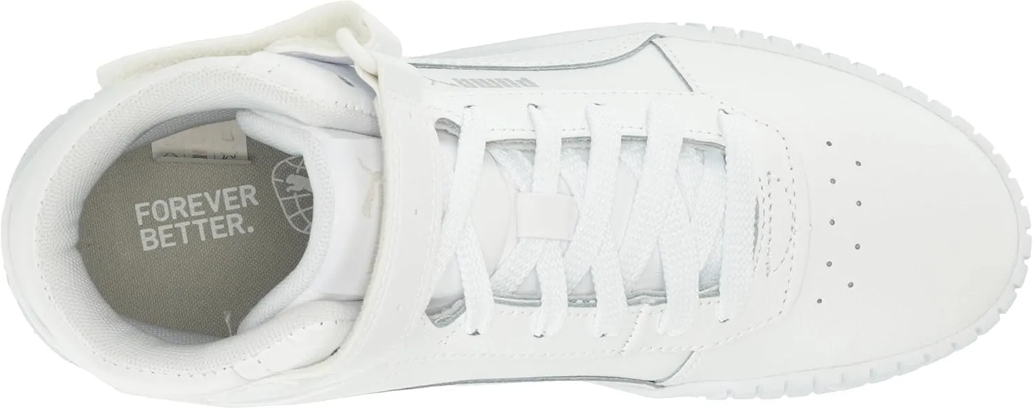 PUMA Unisex-Child Shoes Carina 2.0 Mid Sneaker, White Silver, 5 US Big Kid