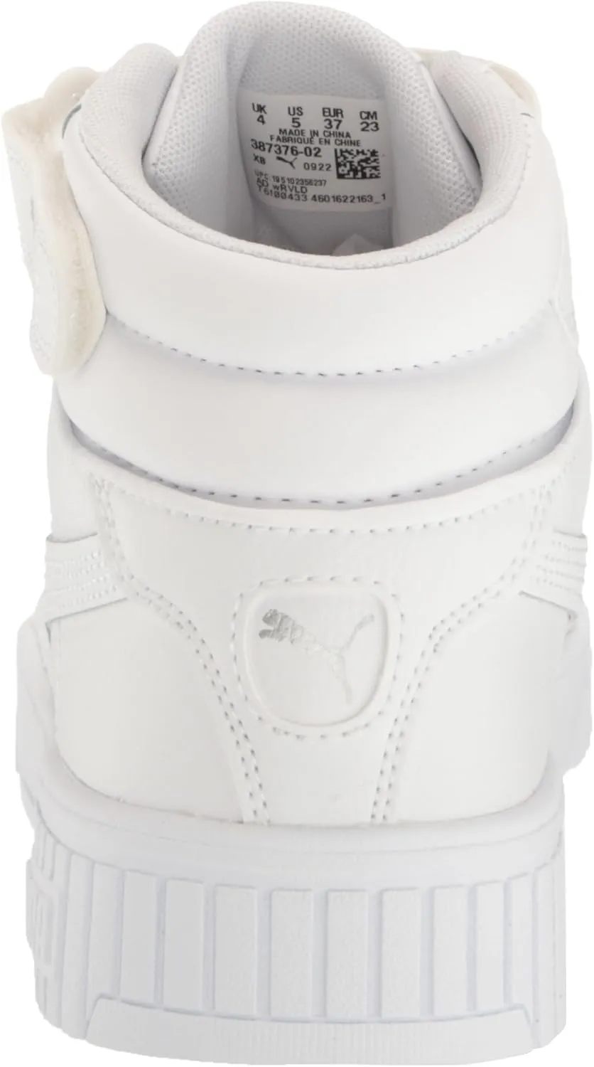 PUMA Unisex-Child Shoes Carina 2.0 Mid Sneaker, White Silver, 5 US Big Kid