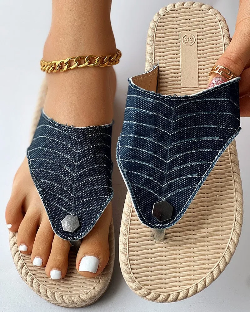 Quilted Toe Post Denim Summer Beach Flip Flops