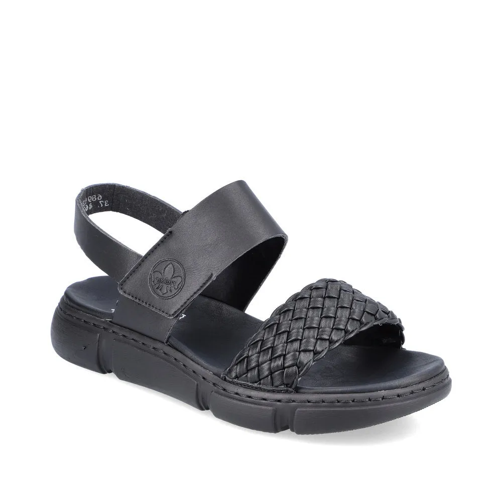 RIEKER - 68983-00 FLAT VELCRO STRAP COMFORT SANDAL - BLACK