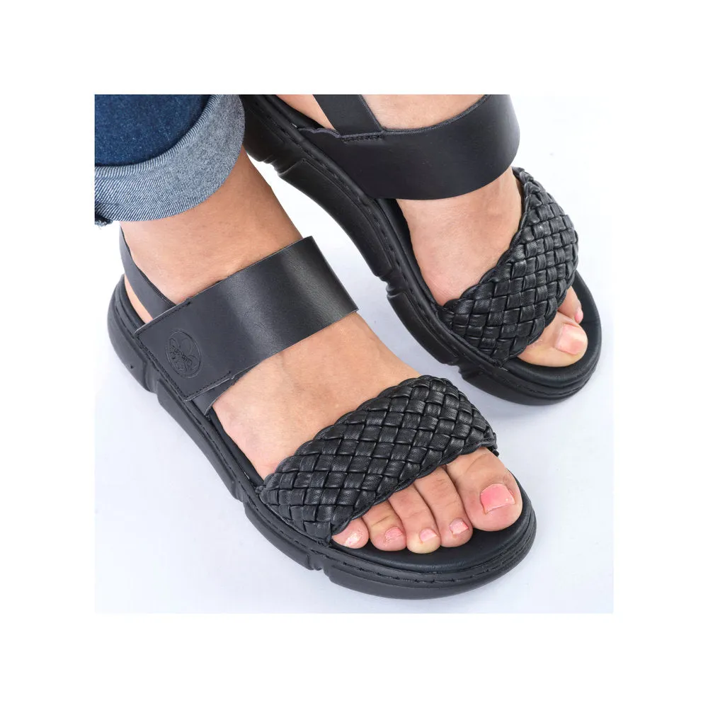RIEKER - 68983-00 FLAT VELCRO STRAP COMFORT SANDAL - BLACK