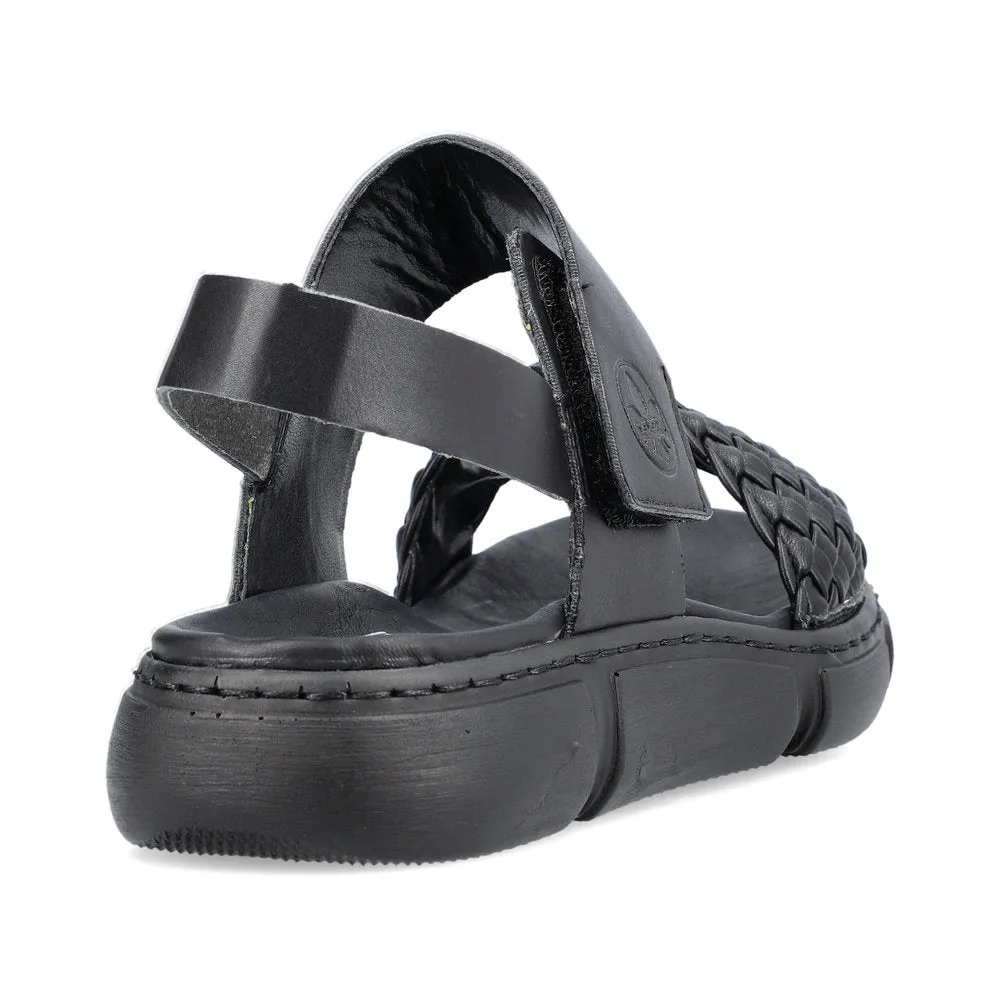 RIEKER - 68983-00 FLAT VELCRO STRAP COMFORT SANDAL - BLACK