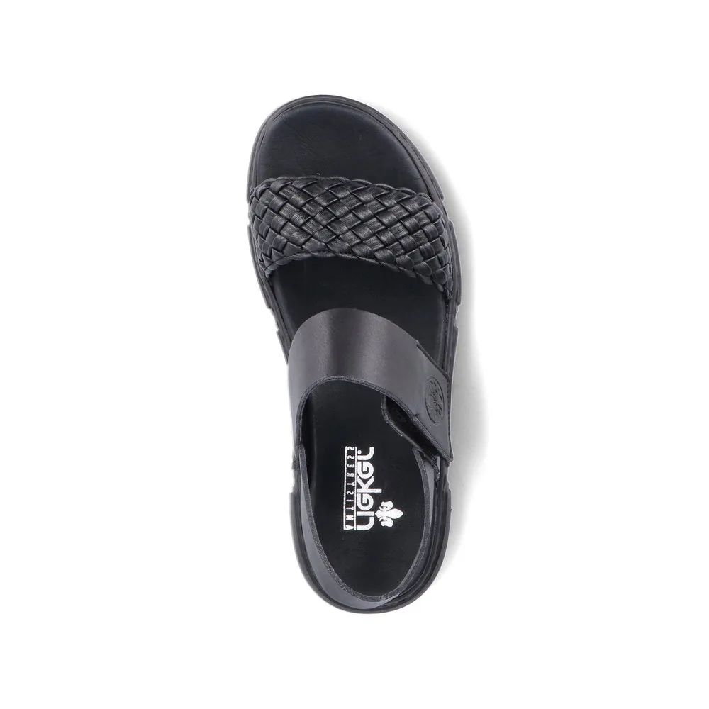 RIEKER - 68983-00 FLAT VELCRO STRAP COMFORT SANDAL - BLACK