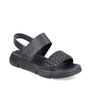 RIEKER - 68983-00 FLAT VELCRO STRAP COMFORT SANDAL - BLACK