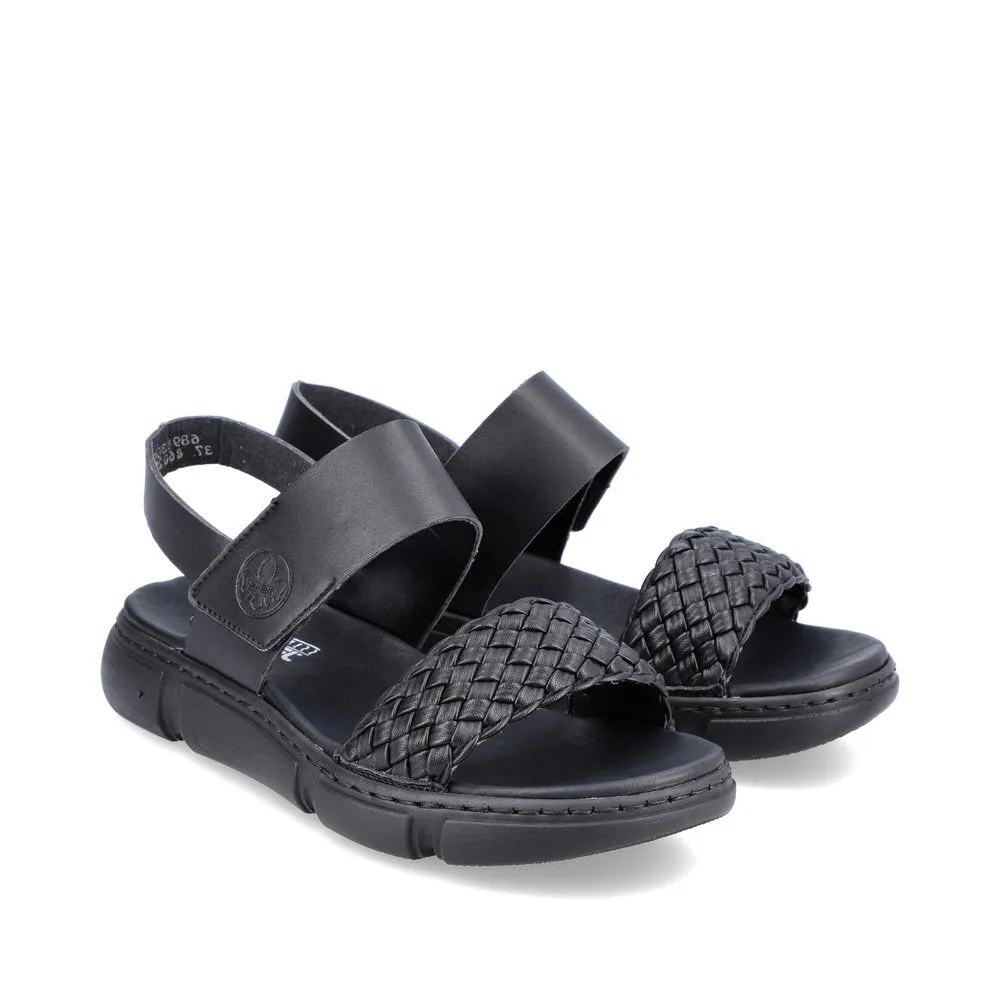 RIEKER - 68983-00 FLAT VELCRO STRAP COMFORT SANDAL - BLACK