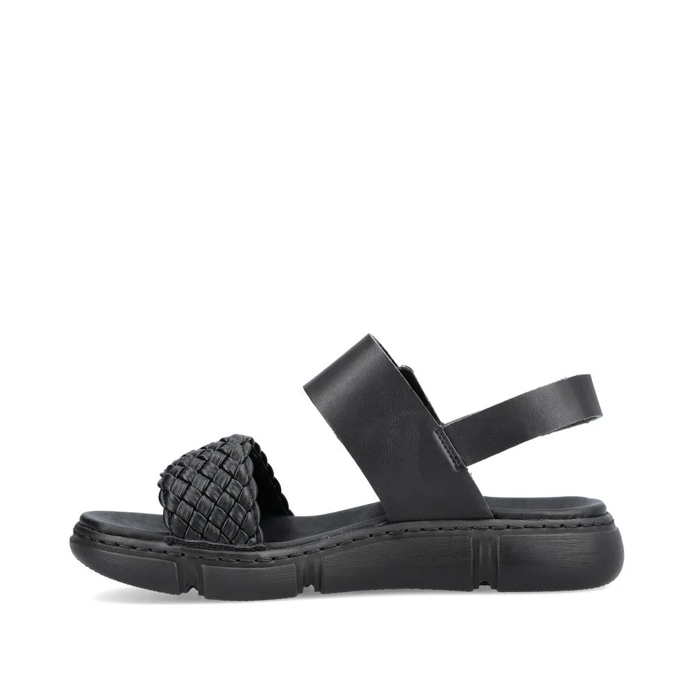 RIEKER - 68983-00 FLAT VELCRO STRAP COMFORT SANDAL - BLACK