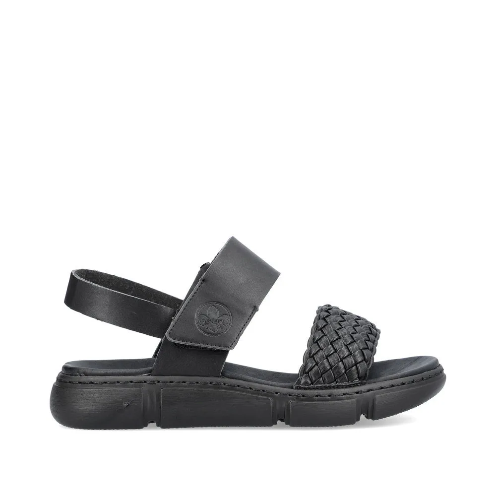 RIEKER - 68983-00 FLAT VELCRO STRAP COMFORT SANDAL - BLACK