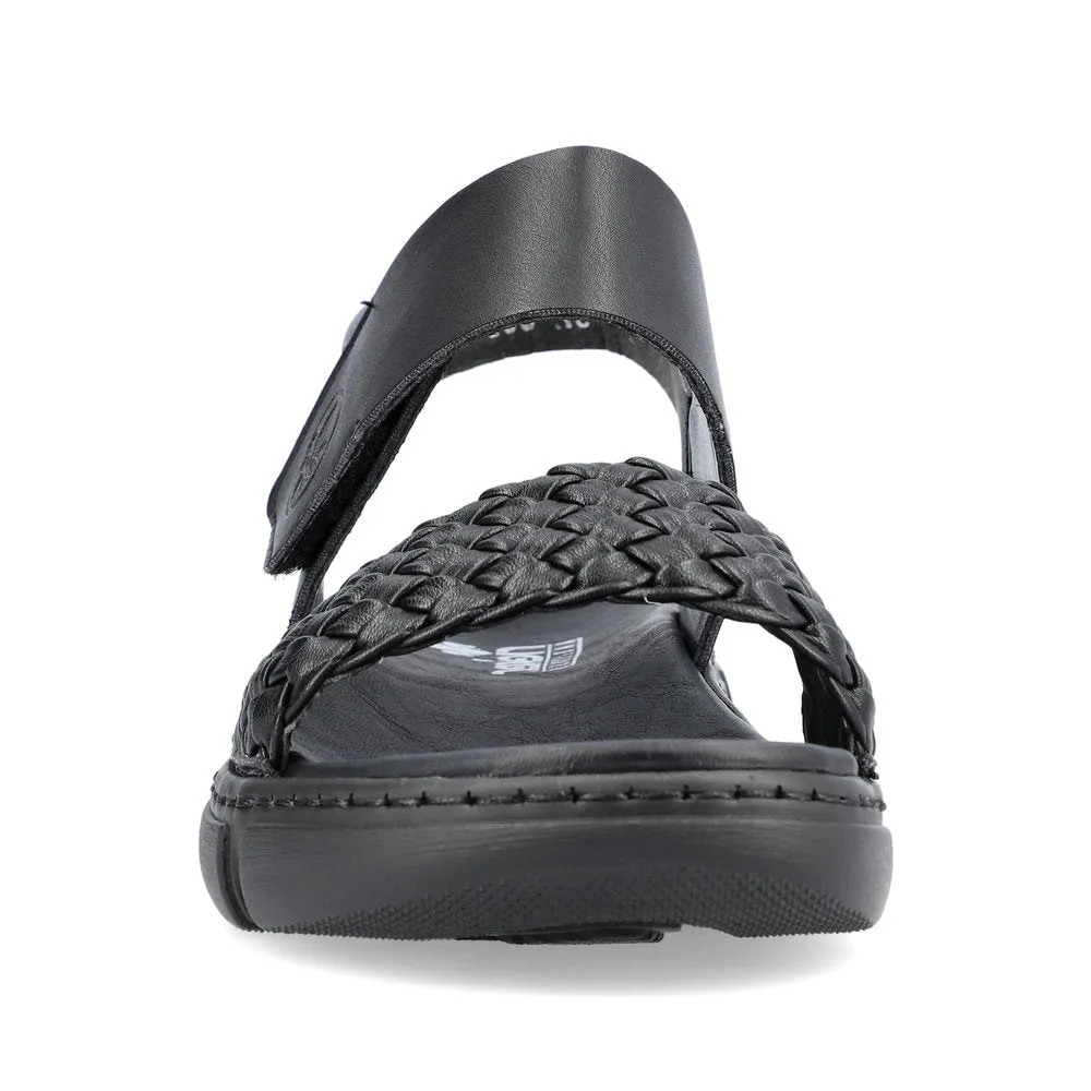 RIEKER - 68983-00 FLAT VELCRO STRAP COMFORT SANDAL - BLACK