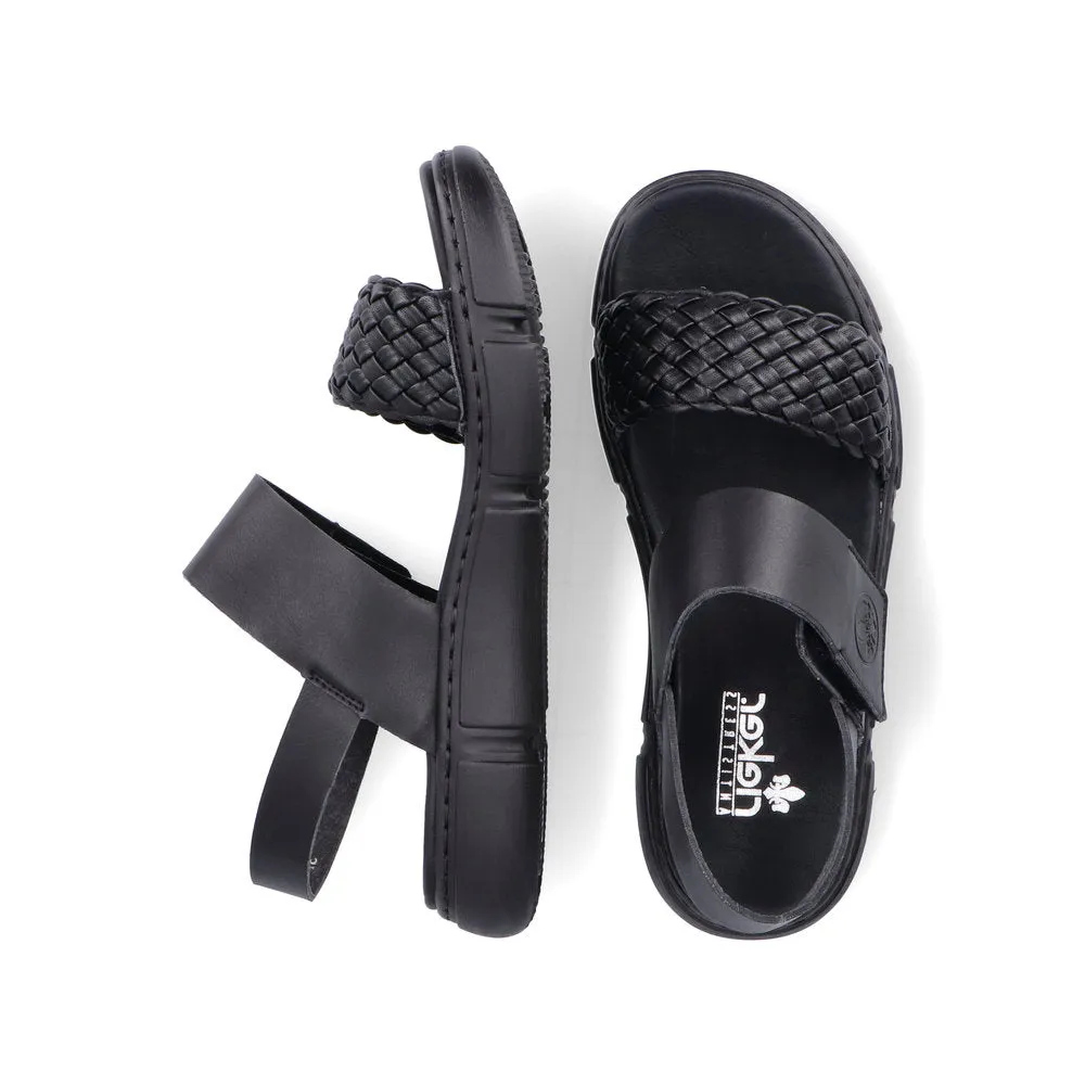 RIEKER - 68983-00 FLAT VELCRO STRAP COMFORT SANDAL - BLACK