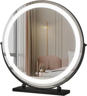 Round Makeup Mirror, Free Standing Vanity Table Lighting Large Gold Mirror With LED Light, 360° Rotation Touch Dimmable 3 Colors For Bedroom, Living Room，Makeup Mirror With Light ( Color : Black , Siz