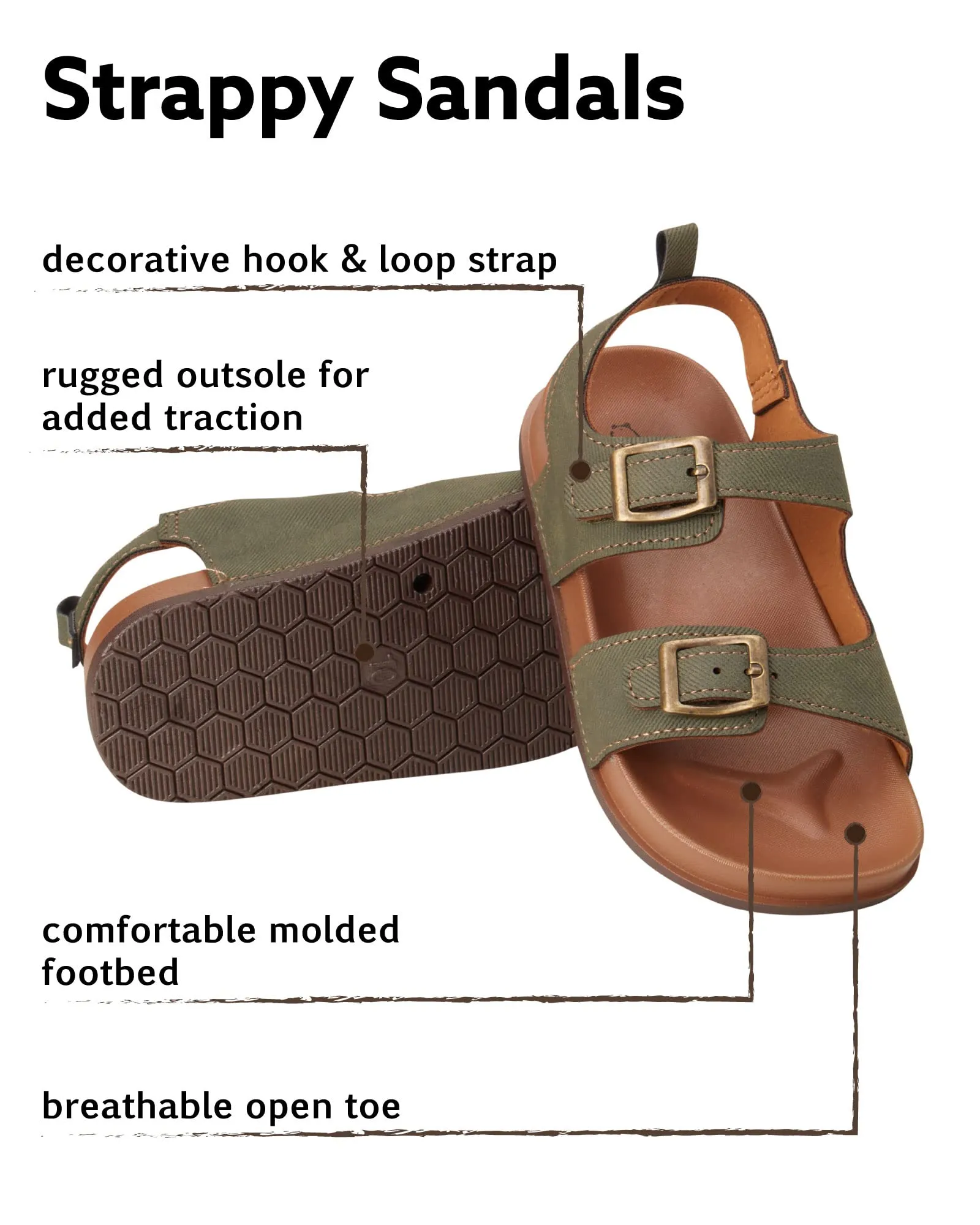 Rugged Bear Toddler Boy's Sandals - Strappy Sandals with Buckles 5 Toddler Olive