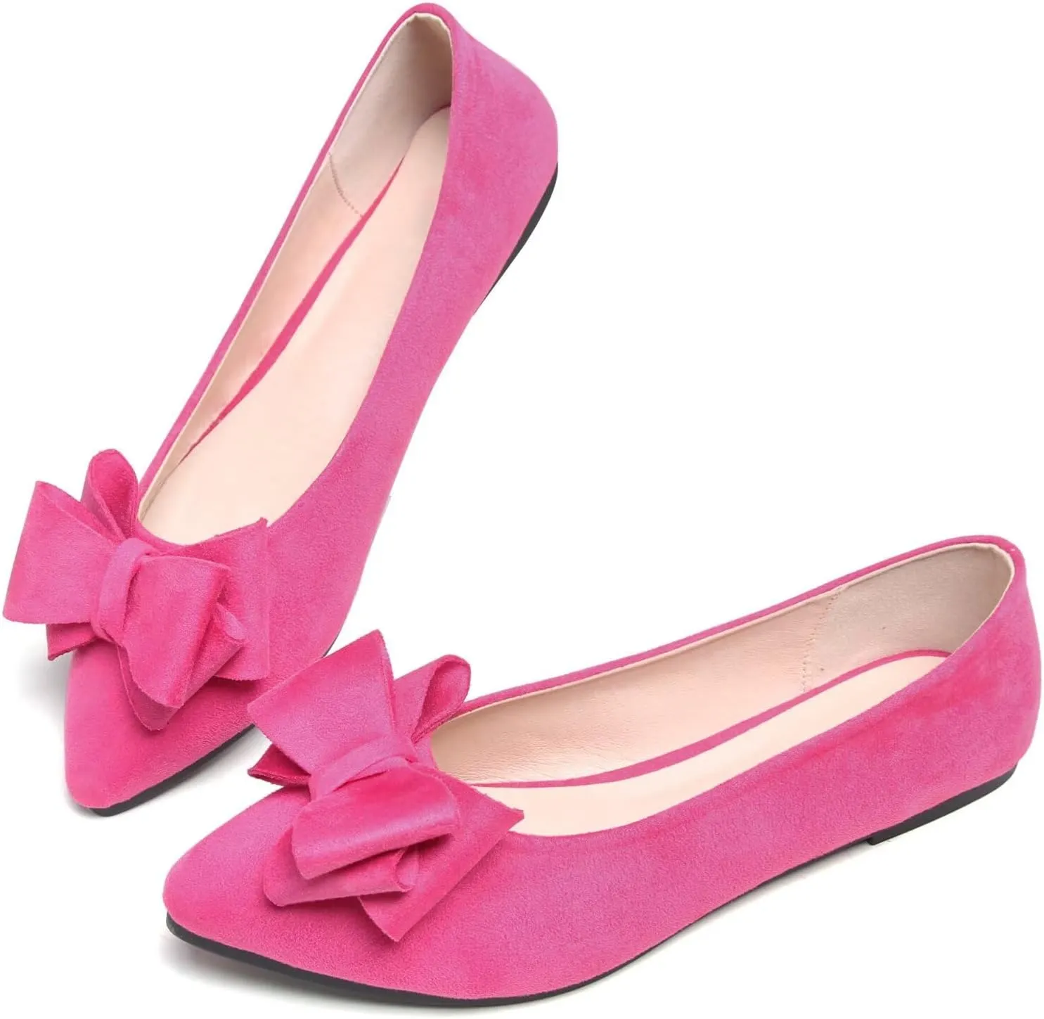 SAILING LU Bow-Knot Ballet Flats for Women Pointed Toe Crystals Wedding Shoes Comfort Light Weight Loafers