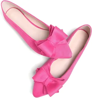 SAILING LU Bow-Knot Ballet Flats for Women Pointed Toe Crystals Wedding Shoes Comfort Light Weight Loafers