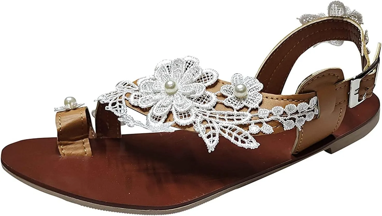 Sandals for Womens Casual Summer, Open Toe Flats Sandals Lace Trim Sandals Bohemian Vacation Photography Sandals Shoe
