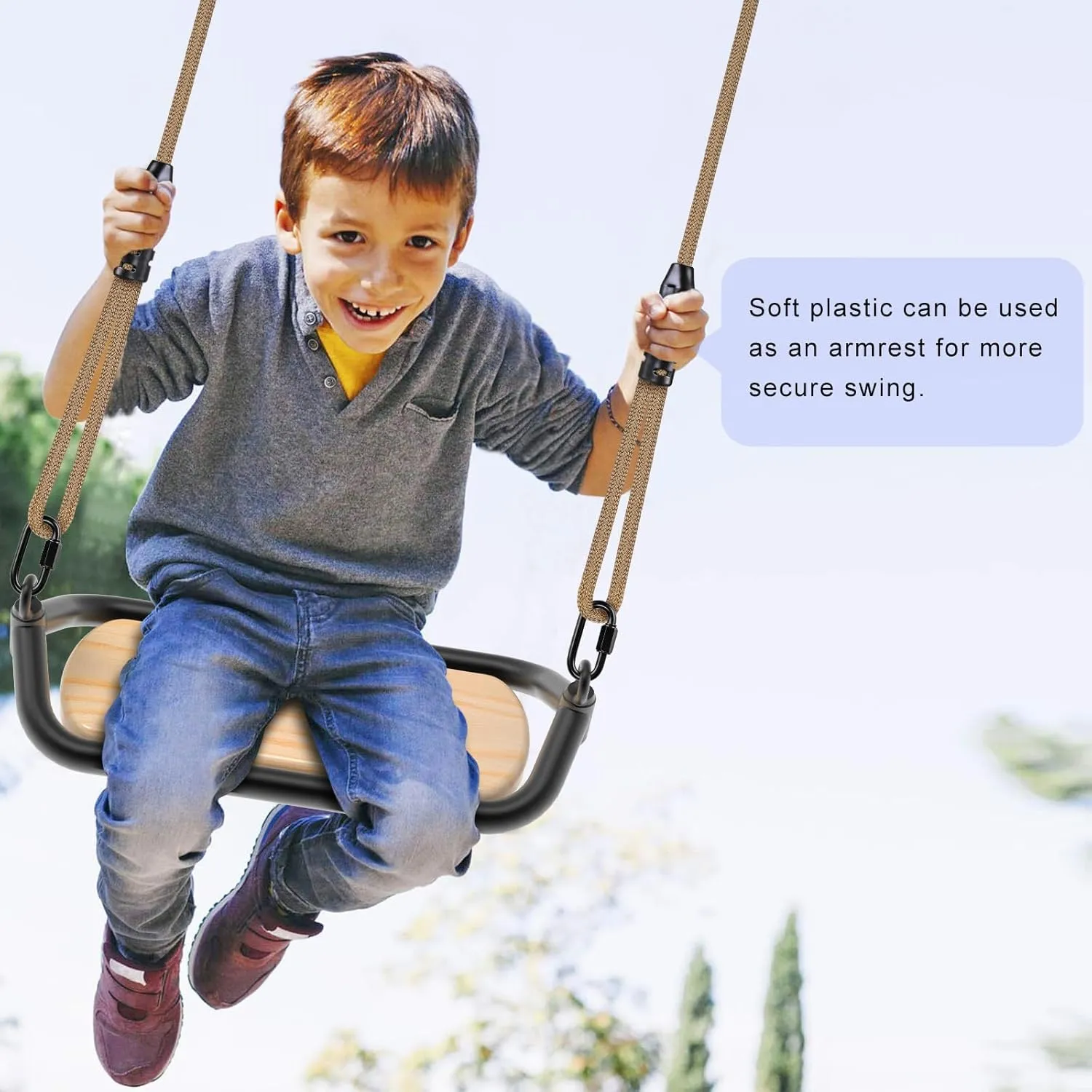 SELEWARE Heavy Duty Wooden Tree Swing for Kids & Adults, 500lbs Capacity, Adjustable Rope, 17"x 7.2" Seat for Indoor & Outdoor Use