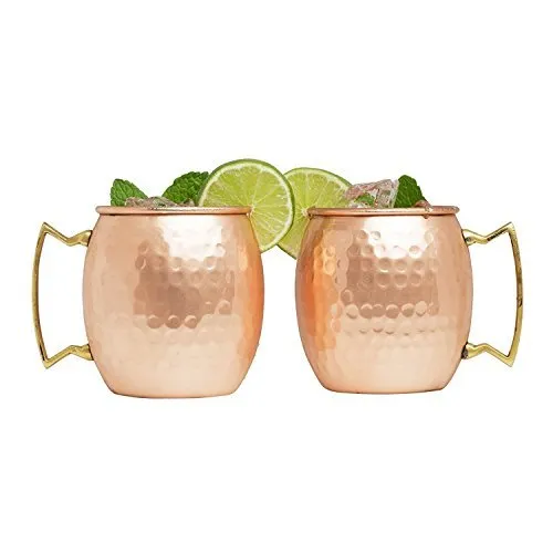 Set of 100 100% Pure Copper Moscow Mule Mugs By Advanced Mixology (16 oz each) with 100 Artisan Hand Crafted Wooden Coasters - Barrel With Brass Handle