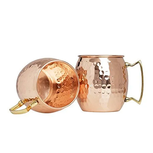 Set of 100 100% Pure Copper Moscow Mule Mugs By Advanced Mixology (16 oz each) with 100 Artisan Hand Crafted Wooden Coasters - Barrel With Brass Handle