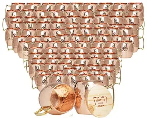 Set of 100 100% Pure Copper Moscow Mule Mugs By Advanced Mixology (16 oz each) with 100 Artisan Hand Crafted Wooden Coasters - Barrel With Brass Handle