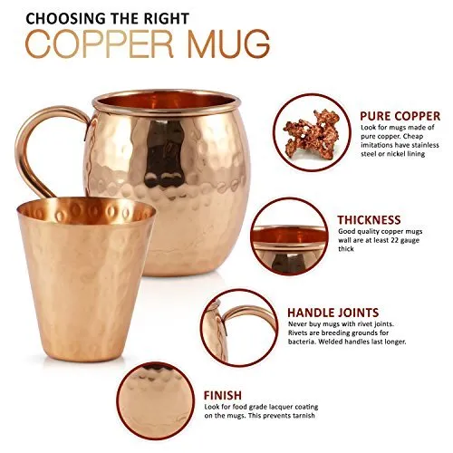Set of 40 Pure Copper Moscow Mule Mugs by Mule Science with BONUS: Cocktail Copper 40 Straws, 2 Shot glasses and 40 coasters!