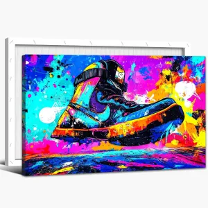 SHMAO Graffiti Sneaker Wall Art, Abstract Graffiti Canvas Wall Art Prints, Neon Graffiti Shoe Picture Prints for Living Room Bedroom Game Room Wall Decor, Framed Graffiti Painting Poster 28x40 Inch