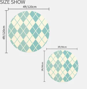 Small Round Rug 3ft Circular Circle Rugs Round Bathroom Entryway Bedroom Kitchen Washable Area Rug Carpet 3 Feet Diamond Argyle Check Blue and White Dotted red Stitch Geometric Rug