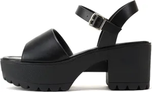 Soda “Stacie” ~ Women Open Toe Lug Sole Mid Block Heeled Sandals with Adjustable Ankle Strap