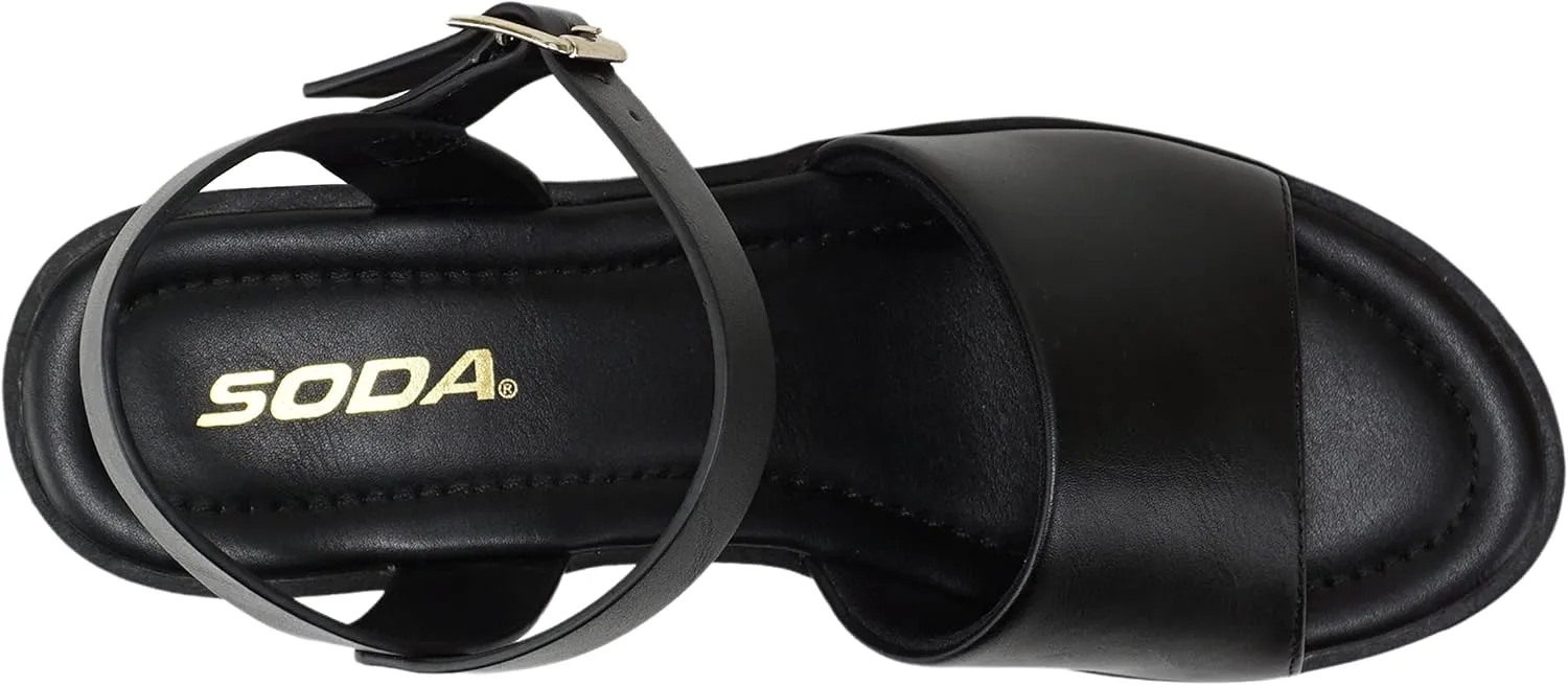 Soda “Stacie” ~ Women Open Toe Lug Sole Mid Block Heeled Sandals with Adjustable Ankle Strap
