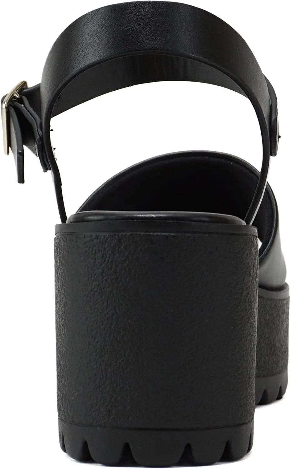 Soda “Stacie” ~ Women Open Toe Lug Sole Mid Block Heeled Sandals with Adjustable Ankle Strap